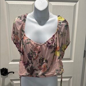 Love Fire Pink Flutter Sleeve Crop Blouse